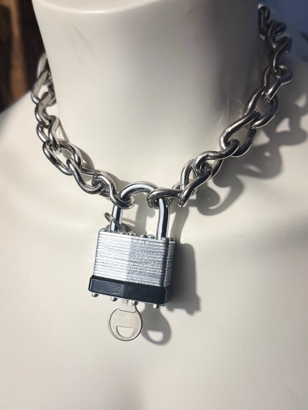 Silver Padlock Chain Choker Necklace - Men's Accessory